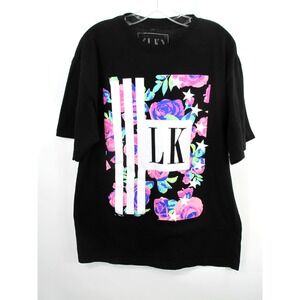 Last Kings Womens XL Black Floral Graphic T-Shirt Short Sleeve LK Logo Cotton